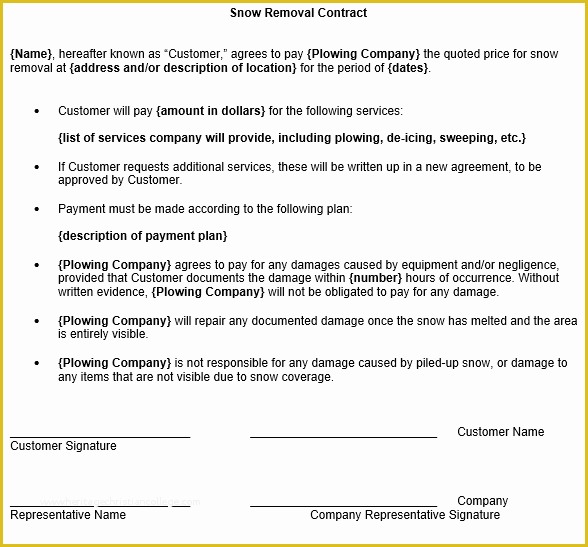 Free Snow Plowing Contracts Templates Of Snow Removal Contract Template