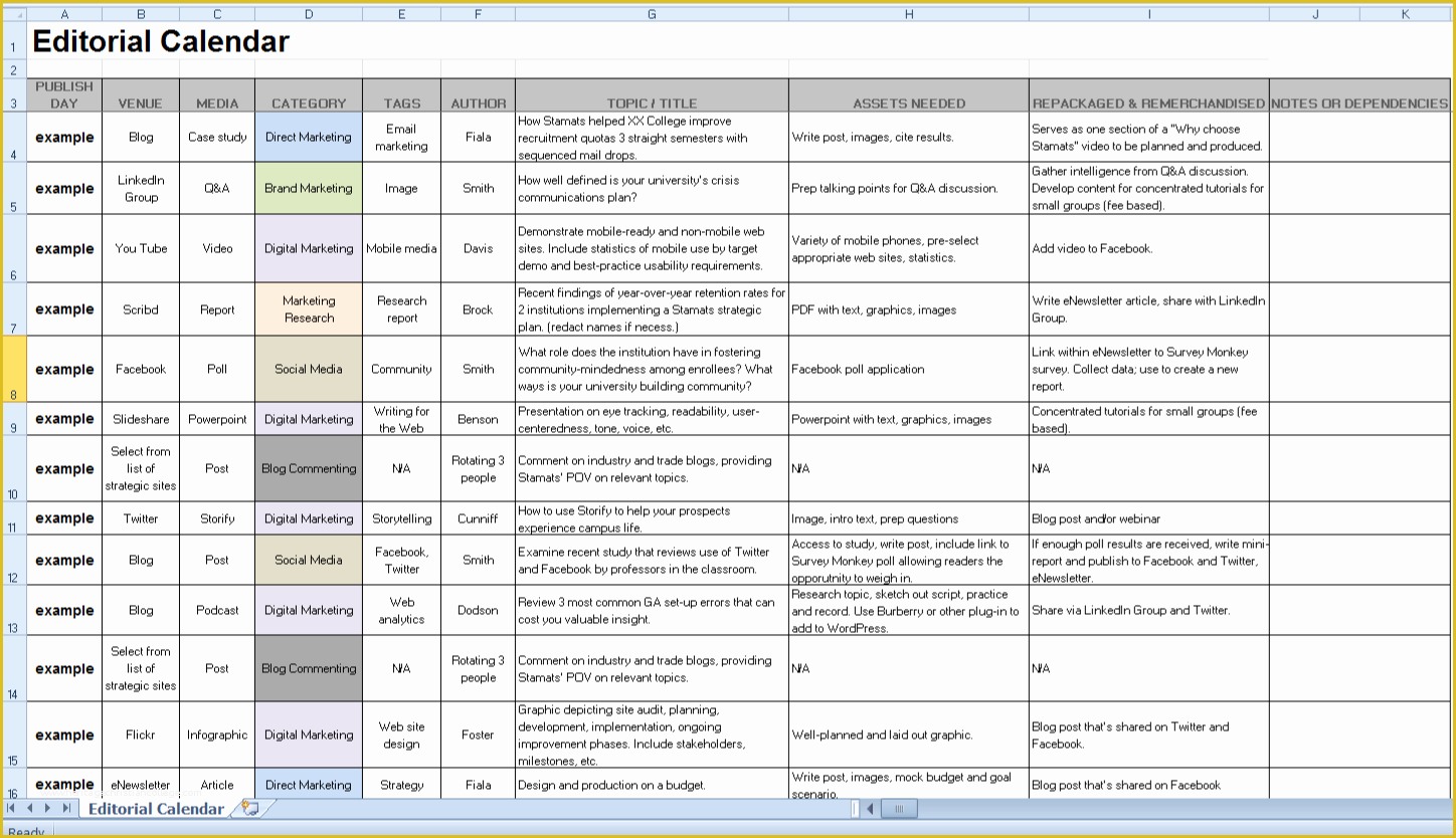 53 Free social Media Calendar Template