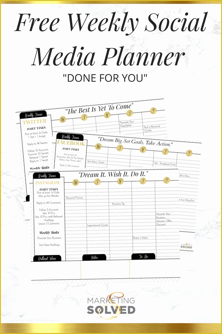 Free social Media Marketing Plan Template Of Free Weekly social Media Planners Done for You