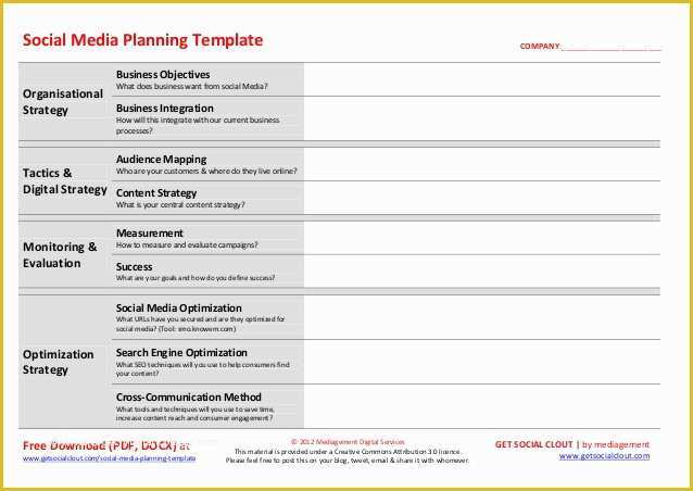Free social Media Marketing Plan Template Of social Media Planning Template