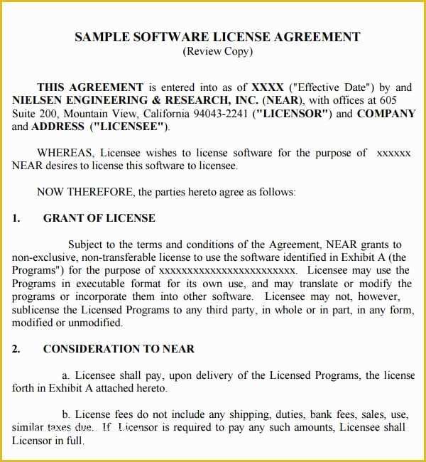 Free software License Agreement Template Of 6 Free software License Agreement Templates Excel Pdf