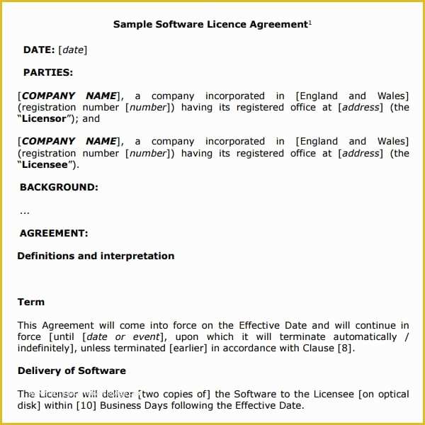 Free software License Agreement Template Of 6 Free software License Agreement Templates Excel Pdf