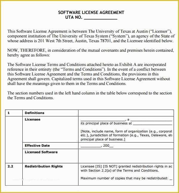 Free software License Agreement Template Of 6 Free software License Agreement Templates Excel Pdf