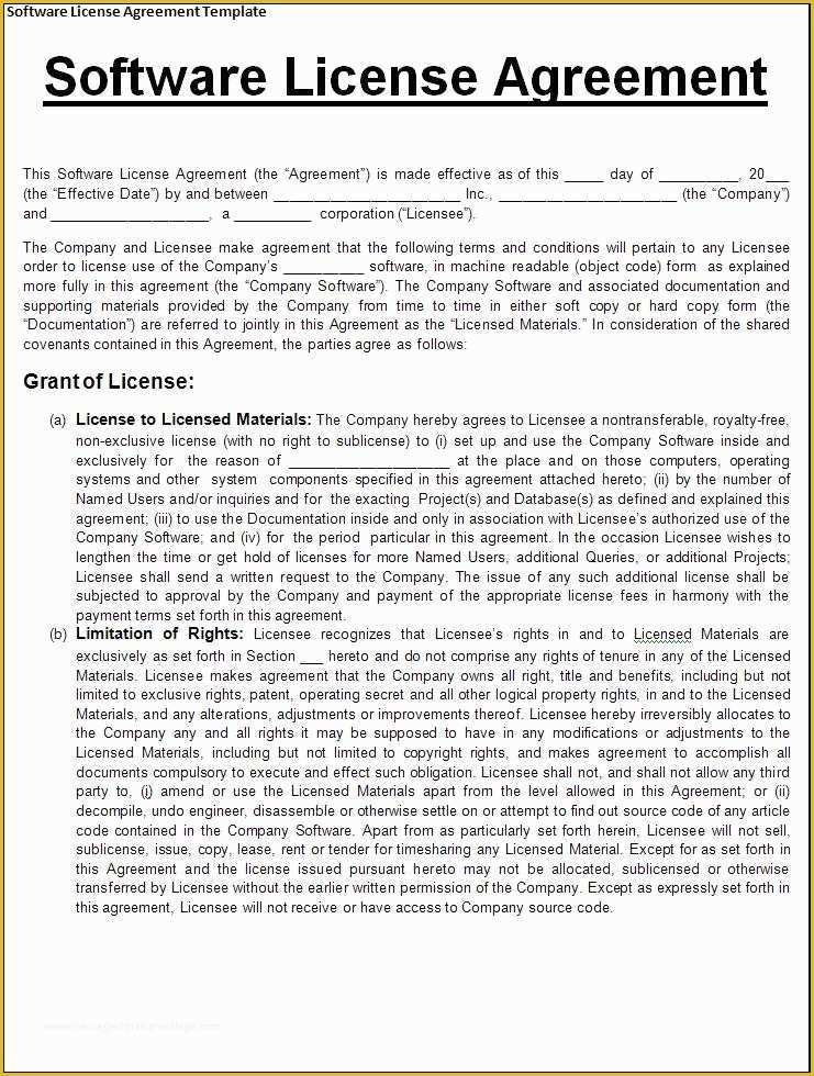 Free software License Agreement Template Of 6 Free software License Agreement Templates Excel Pdf