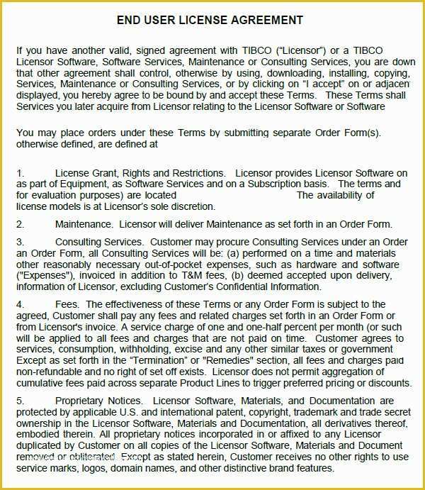 Free software License Agreement Template Of End User License Agreement 6 Free Pdf Doc Download