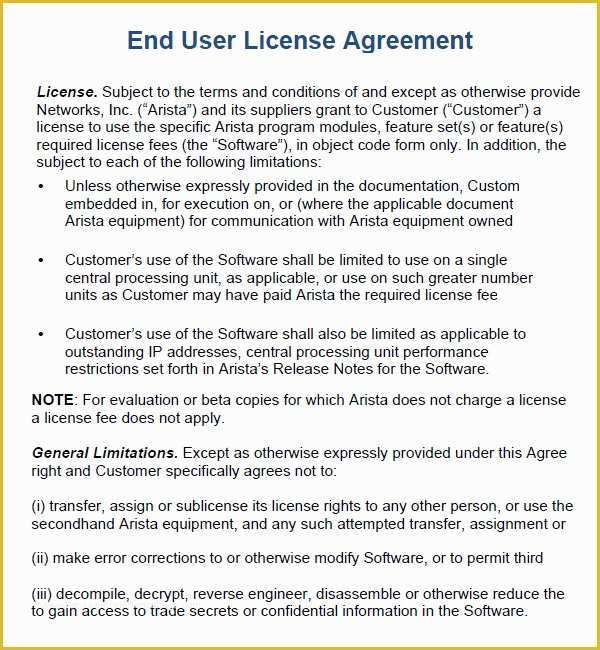 Free software License Agreement Template Of End User License Agreement 6 Free Pdf Doc Download
