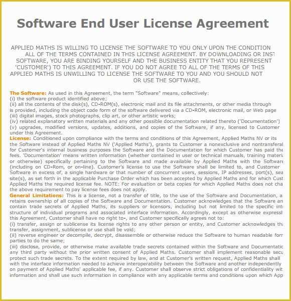Free software License Agreement Template Of End User License Agreement – 7 Free Samples Examples