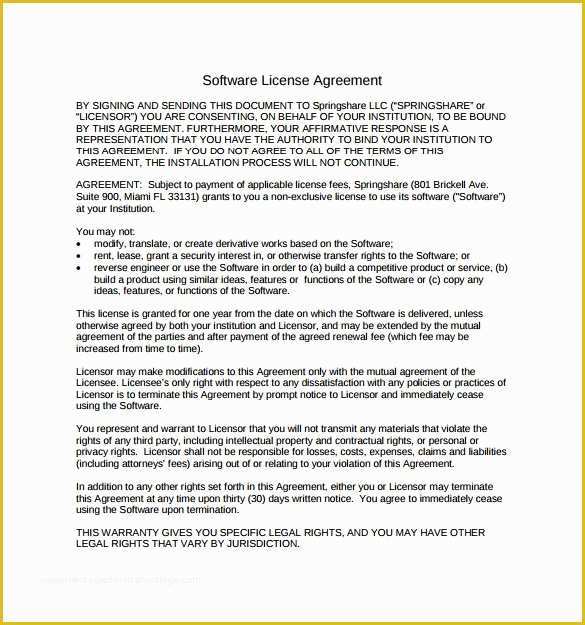 Free software License Agreement Template Of Sample software License Agreement