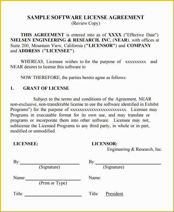 Free software License Agreement Template Of Sample software License Agreement Template