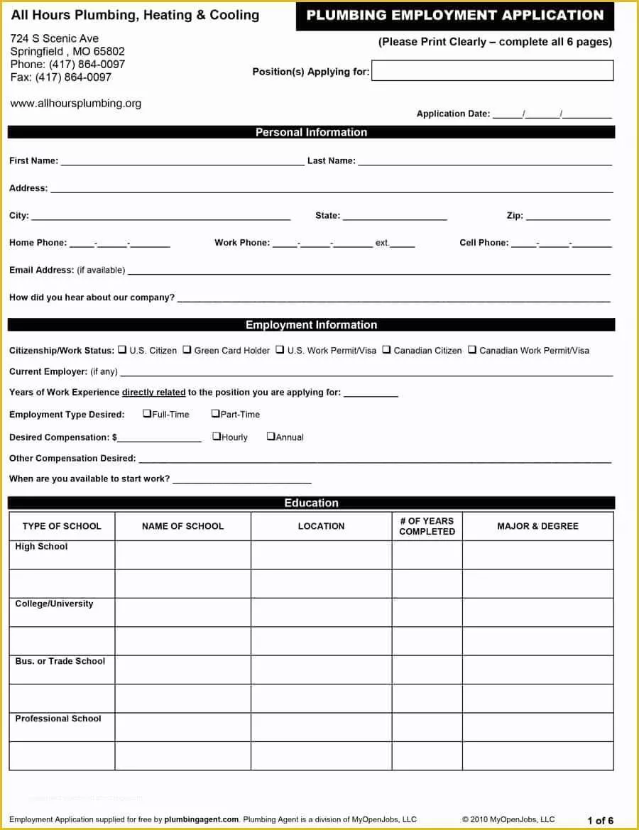 Free Spanish Job Application Template Of 50 Free Employment Job Application form Templates