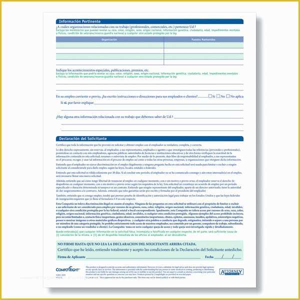 Free Spanish Job Application Template Of Employment Application forms In Spanish