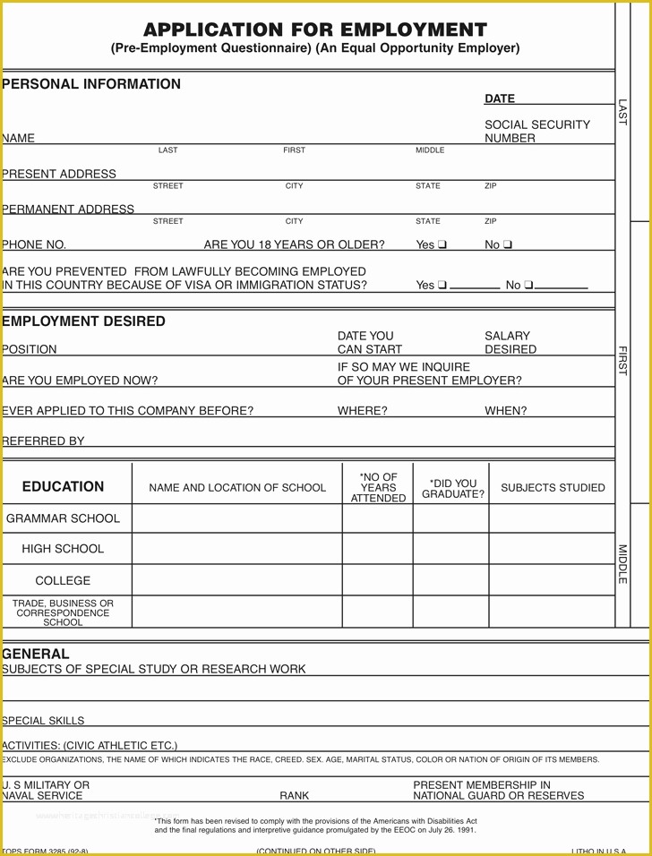 Free Spanish Job Application Template Of Free Employee Application form Pdf 11kb