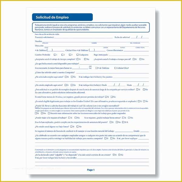 Free Spanish Job Application Template Of Free Employment Application form In Spanish