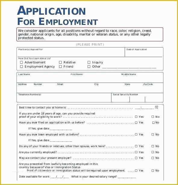 Free Spanish Job Application Template Of Free Printable Application for Employment Template Job