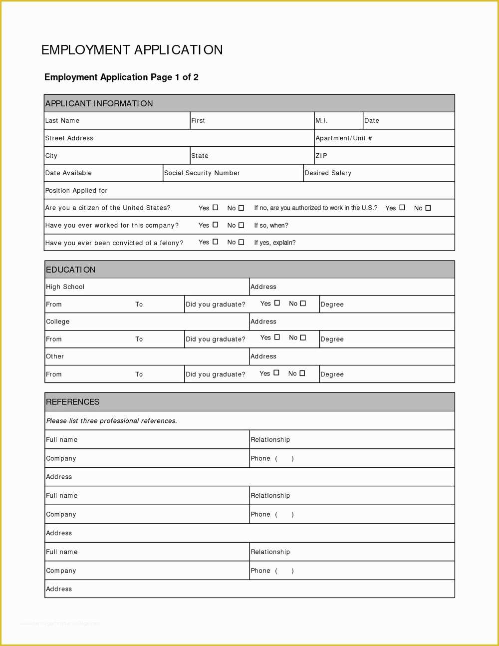 Free Printable Spanish Job Application Form Pdf