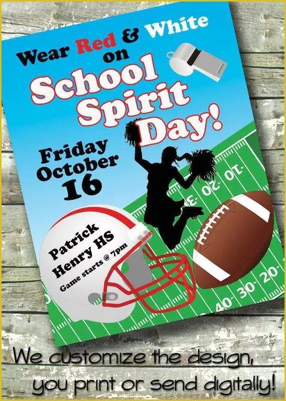 Free Spirit Week Flyer Template Of Items Similar to Football School event Birthday