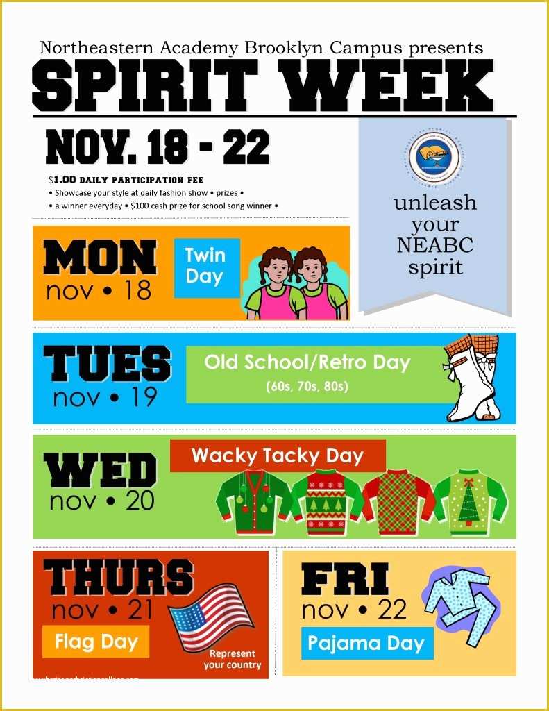 Free Spirit Week Flyer Template Of south Brooklyn Academy – Business & Technology formerly