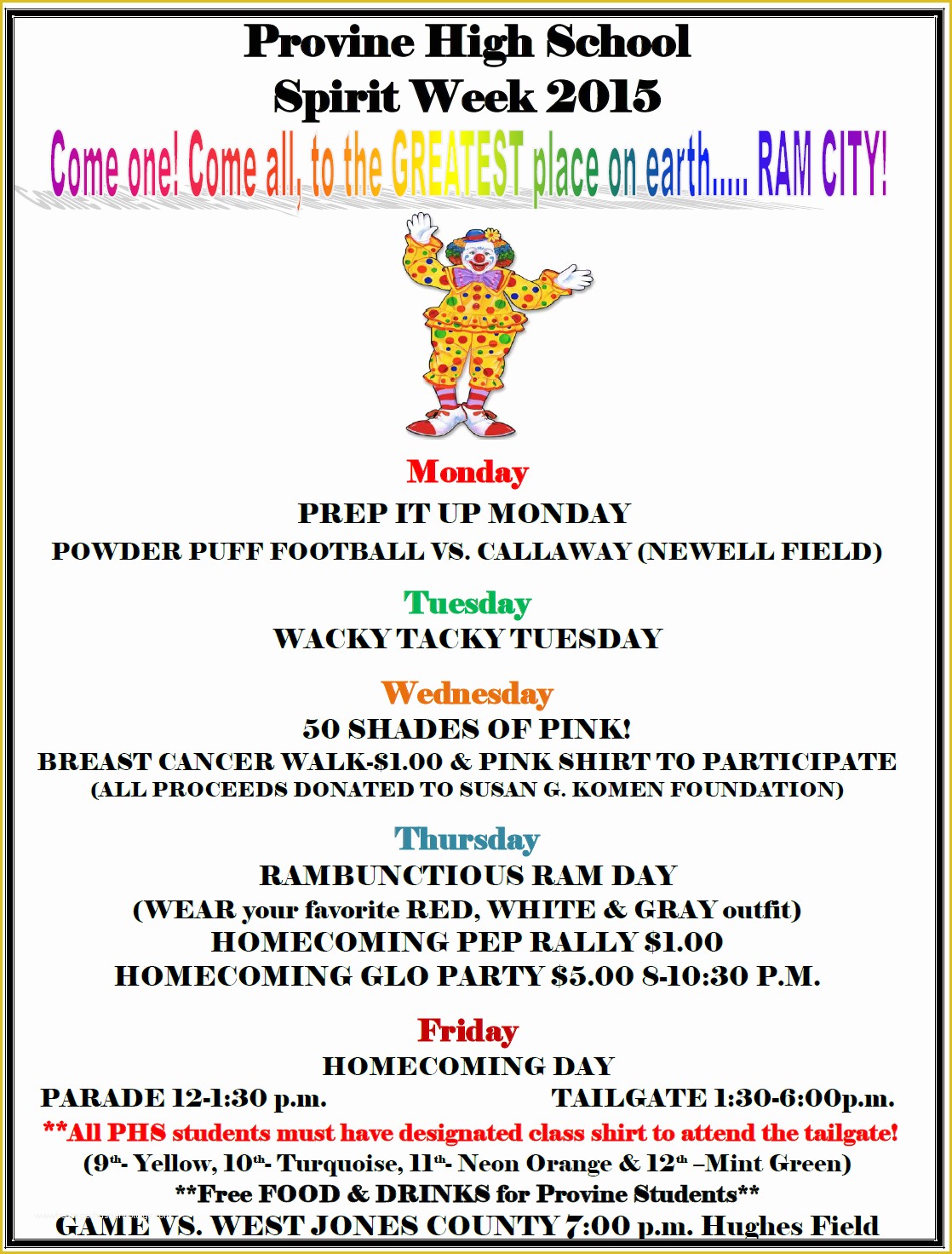 Free Spirit Week Flyer Template Of the Gallery for School Spirit Week Flyer