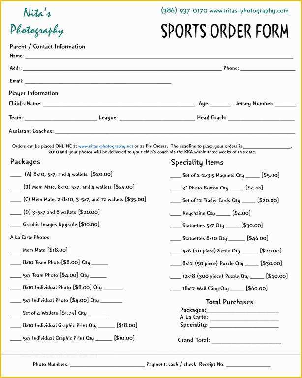 Free Sports Photography order form Template Of 10 Best Of Graphy order form Envelopes