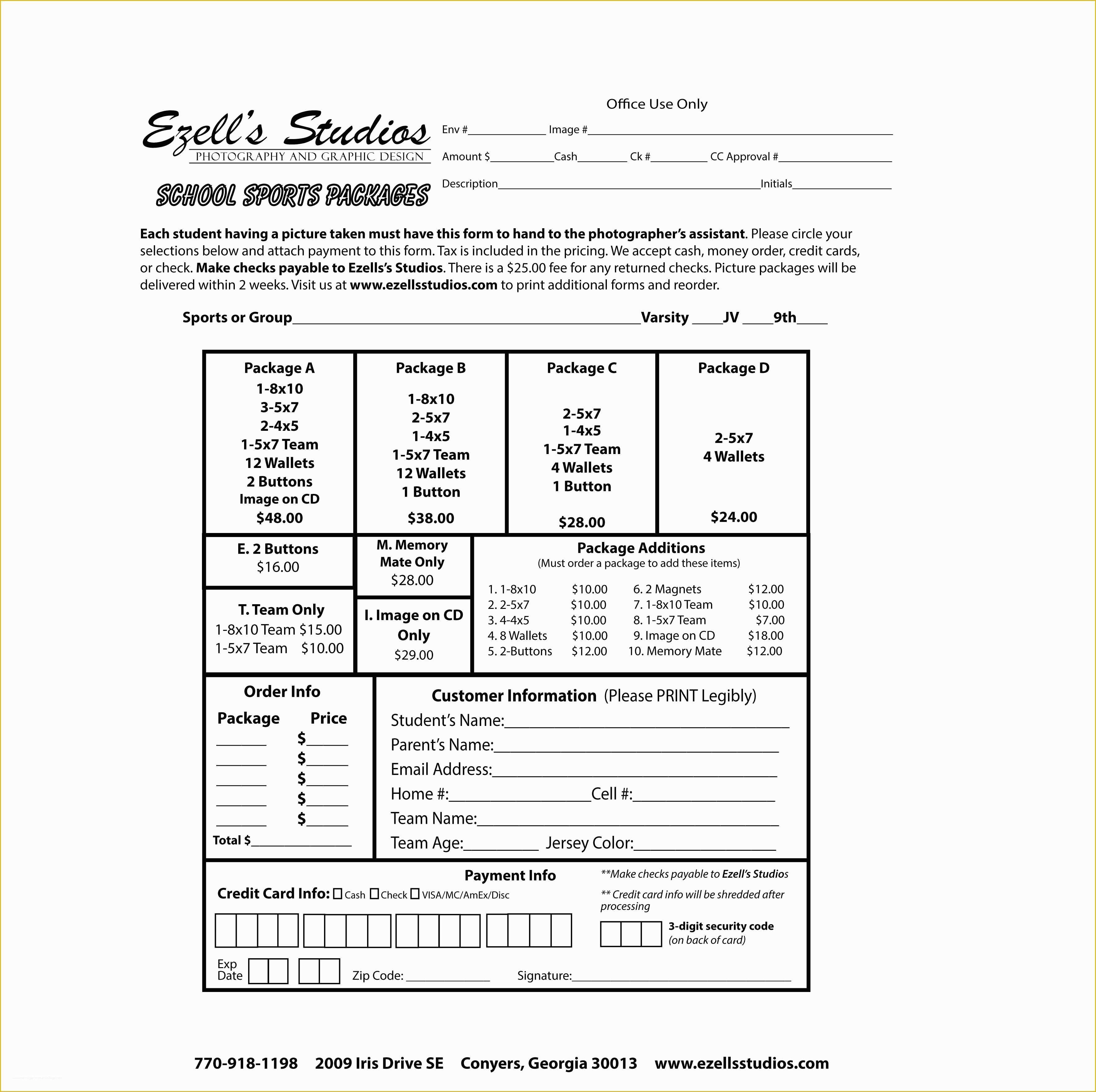 Free Sports Photography order form Template Of order forms Ezell S Studios