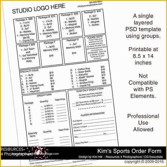 Free Sports Photography order form Template Of Sports order form Sports Grapher form for Team