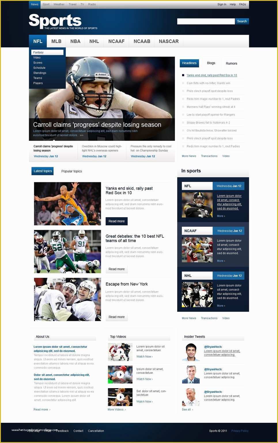 Free Sports Web Templates Of Sports News Website Template