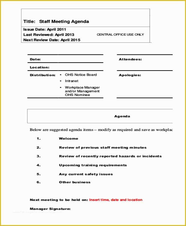 Free Staff Meeting Agenda Template Of 41 Meeting Agenda Templates