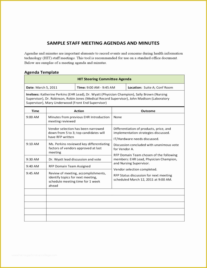 Free Staff Meeting Agenda Template Of 6 7 Sample Of Minutes Of Staff Meeting