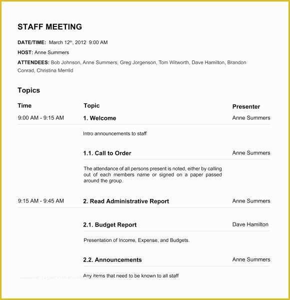 Free Staff Meeting Agenda Template Of Board Meeting Agenda 11 Free Samples Examples format