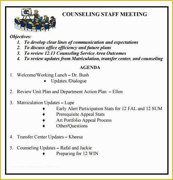 Free Staff Meeting Agenda Template Of Staff Meeting Agenda 7 Free Download for Pdf