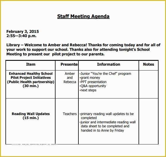 Free Staff Meeting Agenda Template Of Staff Meeting Agenda 7 Free Download for Pdf