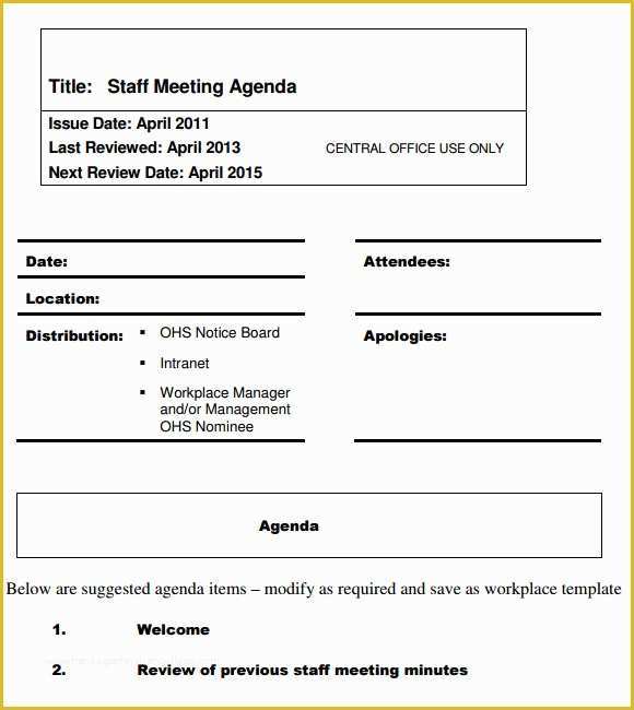 Free Staff Meeting Agenda Template Of Staff Meeting Agenda 7 Free Download for Pdf