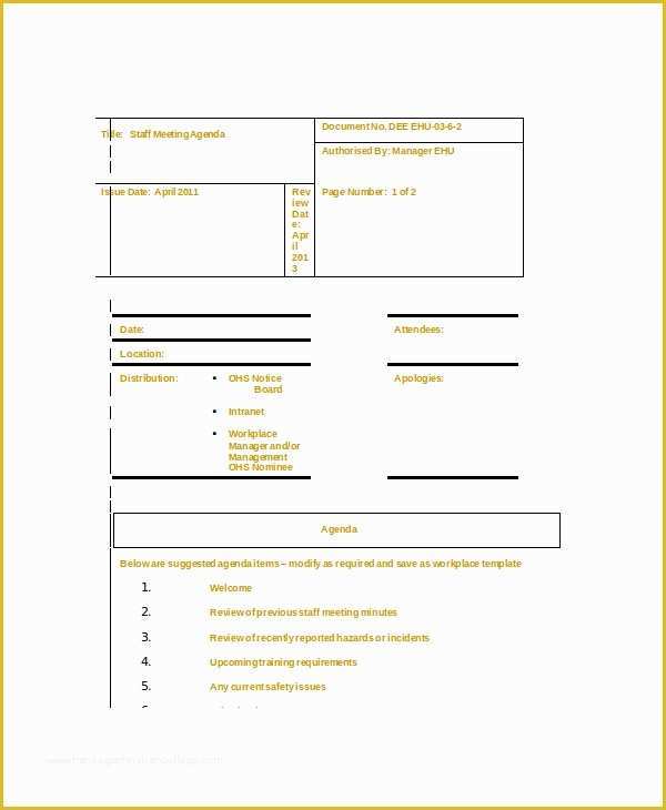 Free Staff Meeting Agenda Template Of Staff Meeting Agenda Template – 10 Free Word Pdf