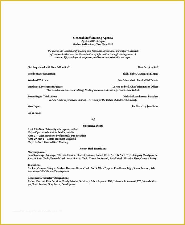 Free Staff Meeting Agenda Template Of Staff Meeting Agenda Template – 10 Free Word Pdf