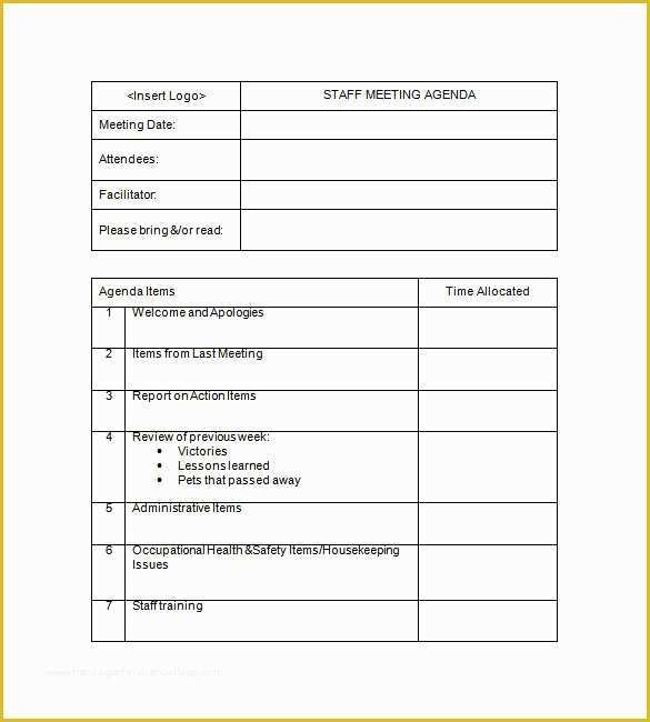 Free Staff Meeting Agenda Template Of Staff Meeting Minutes Template 18 Free Word Excel Pdf