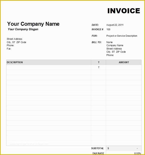 Free Standard Invoice Template Of Blank Invoice Template Printable Blank Invoice Templates
