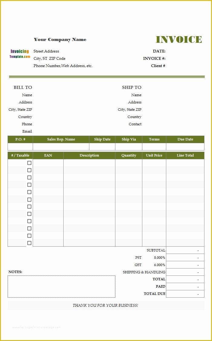 Free Standard Invoice Template Of Tax Invoice Templates for 11 Countries
