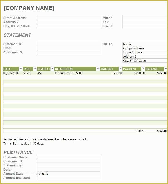 Free Statement Of Account Template Of Free Billing Statement Templates