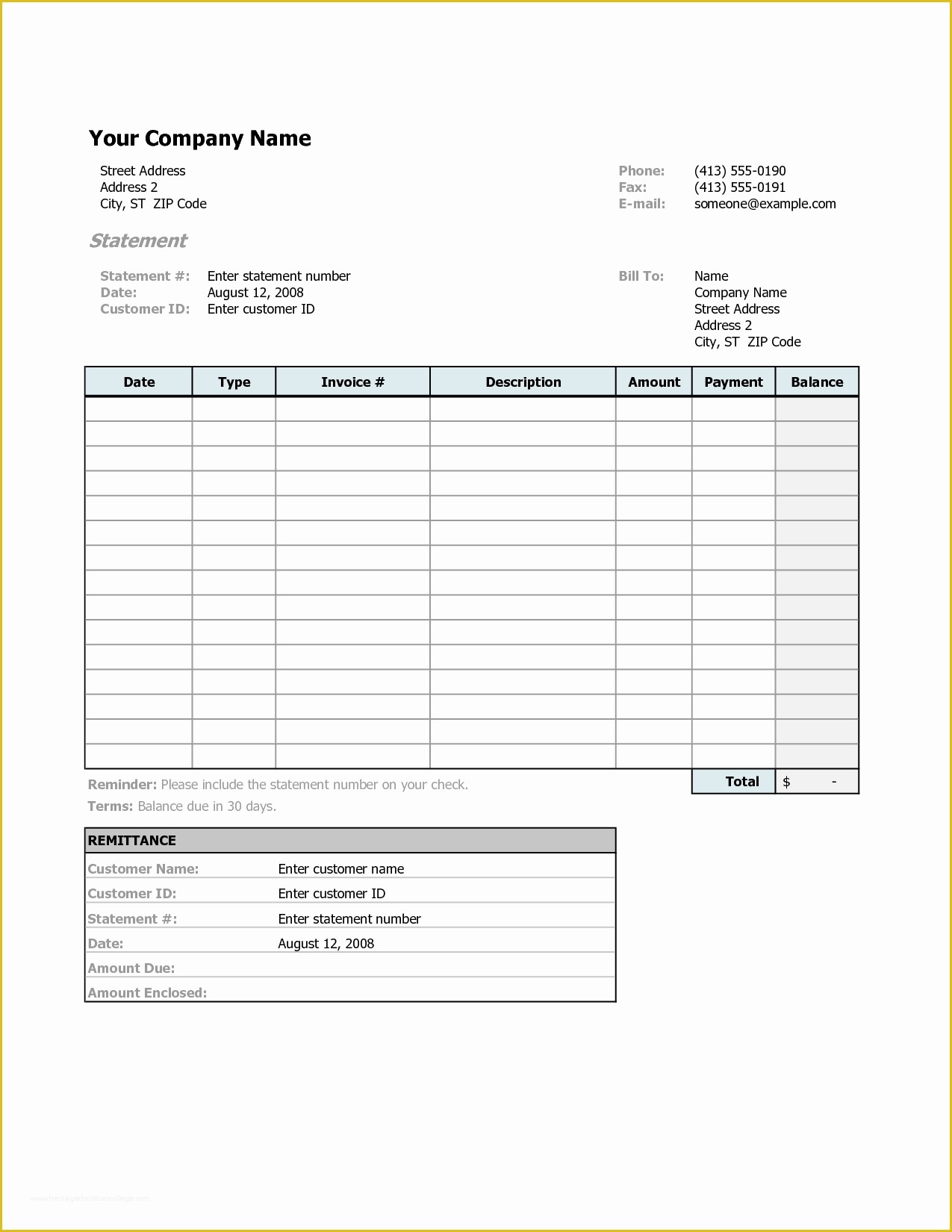Free Statement Of Account Template Of Free Printable Billing Statement Excel Template for Your