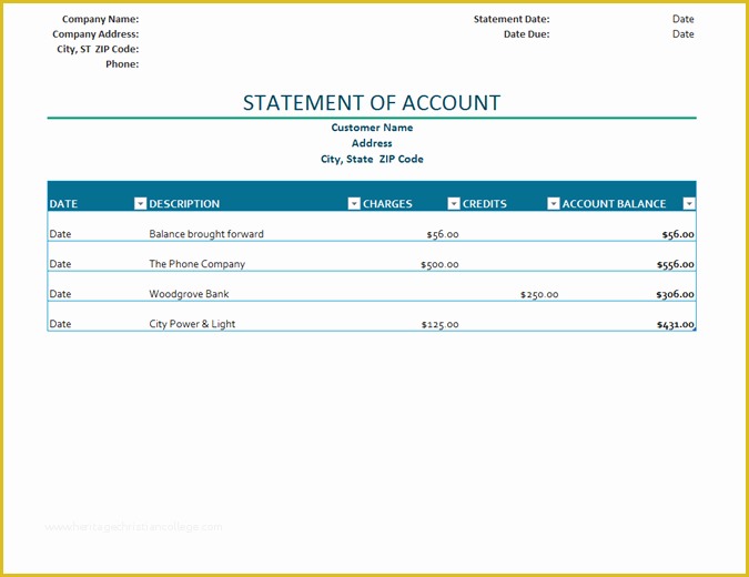 Free Statement Of Account Template Of Statement Of Account Templates