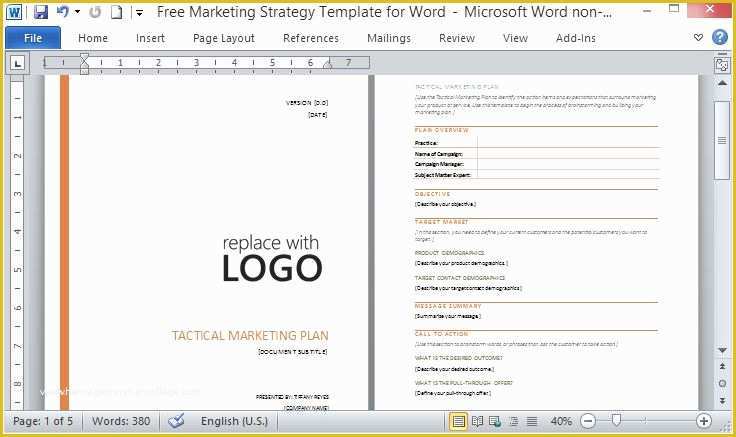 Free Strategic Plan Template Of Free Marketing Strategy Template for Word
