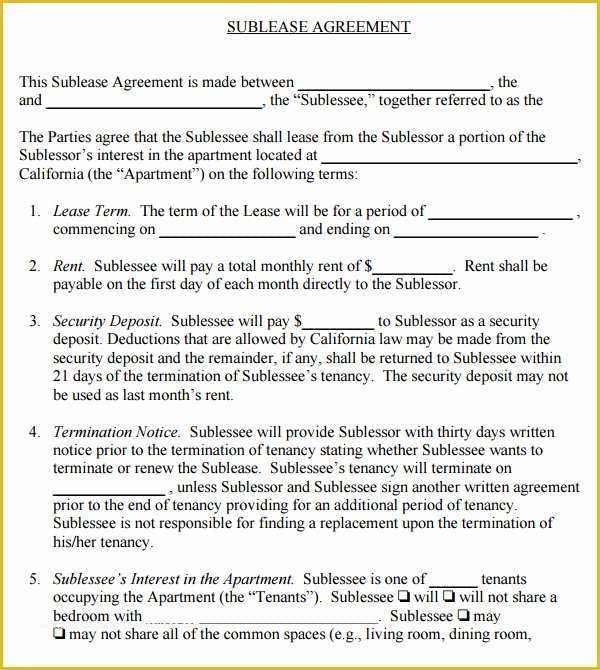 Free Sublease Agreement Template Word Of 23 Sample Free Sublease Agreement Templates to Download