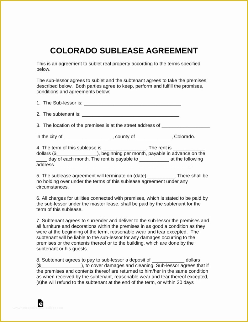 Free Sublease Agreement Template Word Of Colorado Sublease Agreement 9 Great Colorado Sublease