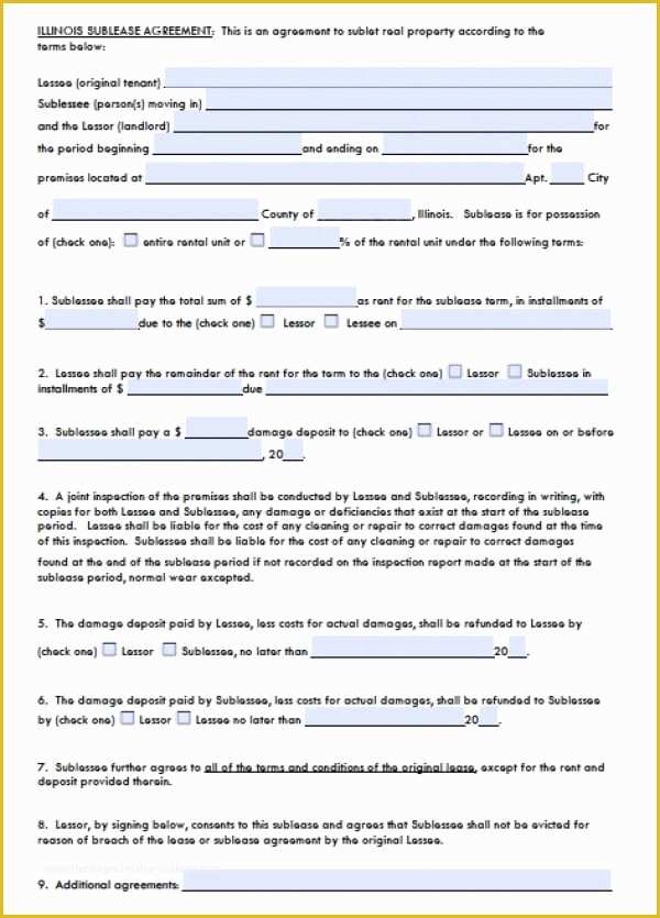 Free Sublease Agreement Template Word Of Free Illinois Sublease Agreement Pdf