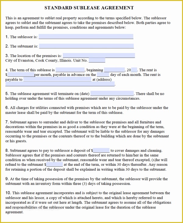 Free Sublease Agreement Template Word Of Free Sub Lease Agreement Templates Pdf