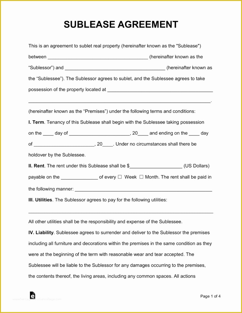 Free Sublease Agreement Template Word Of Free Sublease Agreement Template Pdf Word