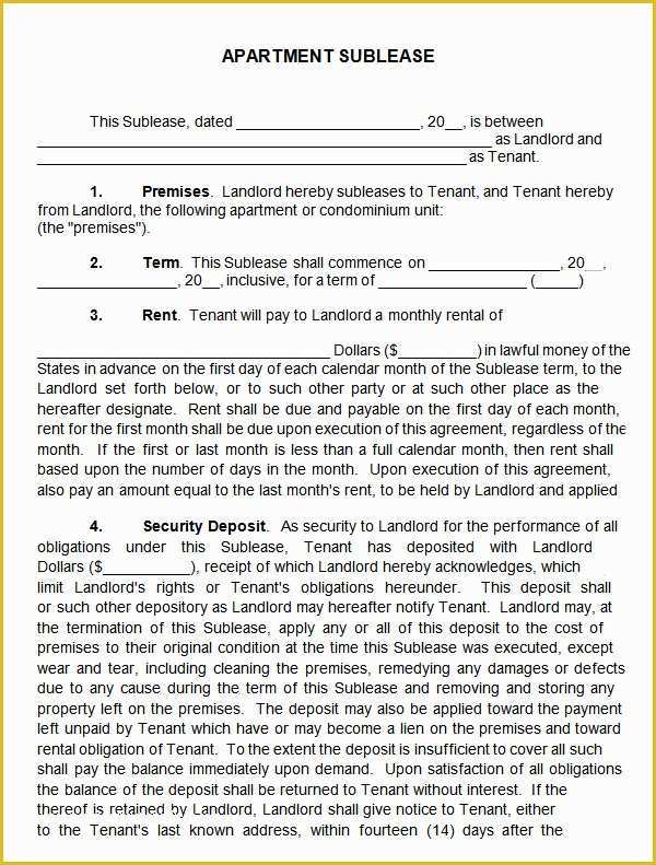 Free Sublease Agreement Template Word Of Sublease Agreement 18 Download Free Documents In Pdf Word