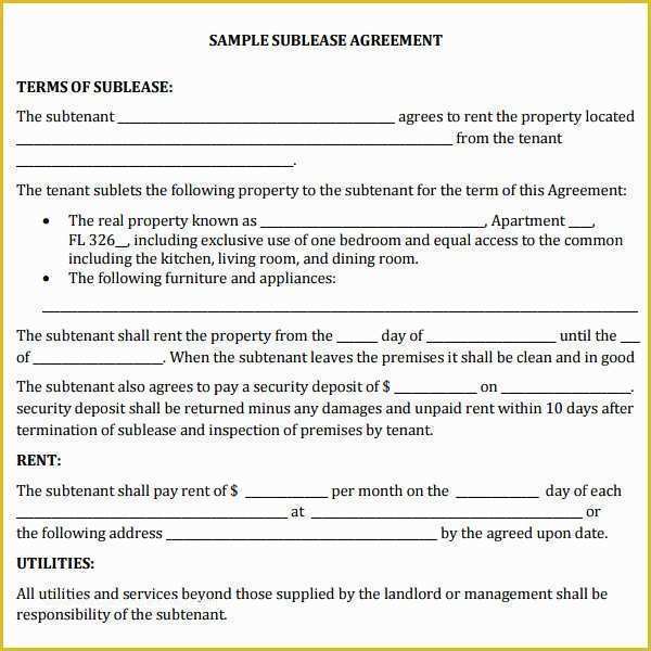 39 Free Sublease Agreement Template Word