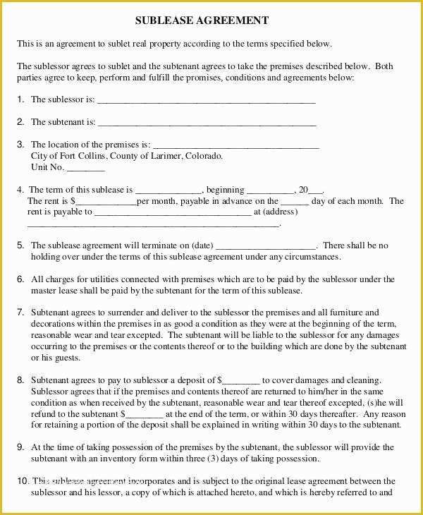 Free Sublease Agreement Template Word Of Sublease Agreement