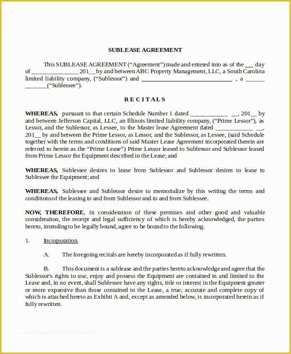 Free Sublease Agreement Template Word Of Sublease Agreement Template 10 Free Word Pdf Documents